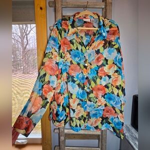 Alfred Dunner Floral Button-Up Sheer Blouse Plus size 24W